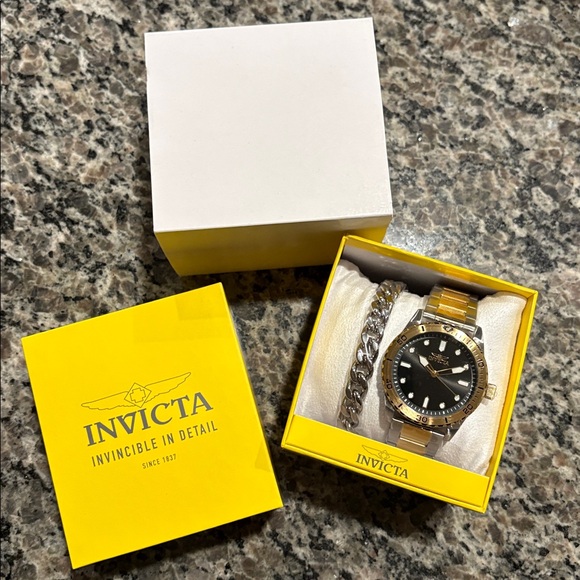 Invicta Black and Gold Watch with Chain Bracelet - Picture 1 of 11